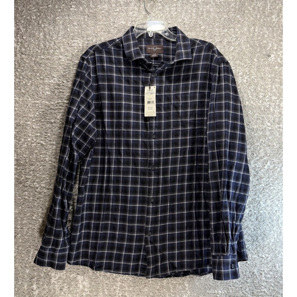 Black Brown 1826 Flannel Plaid Shirt Navy Black Button Up XL warm Casual NWT